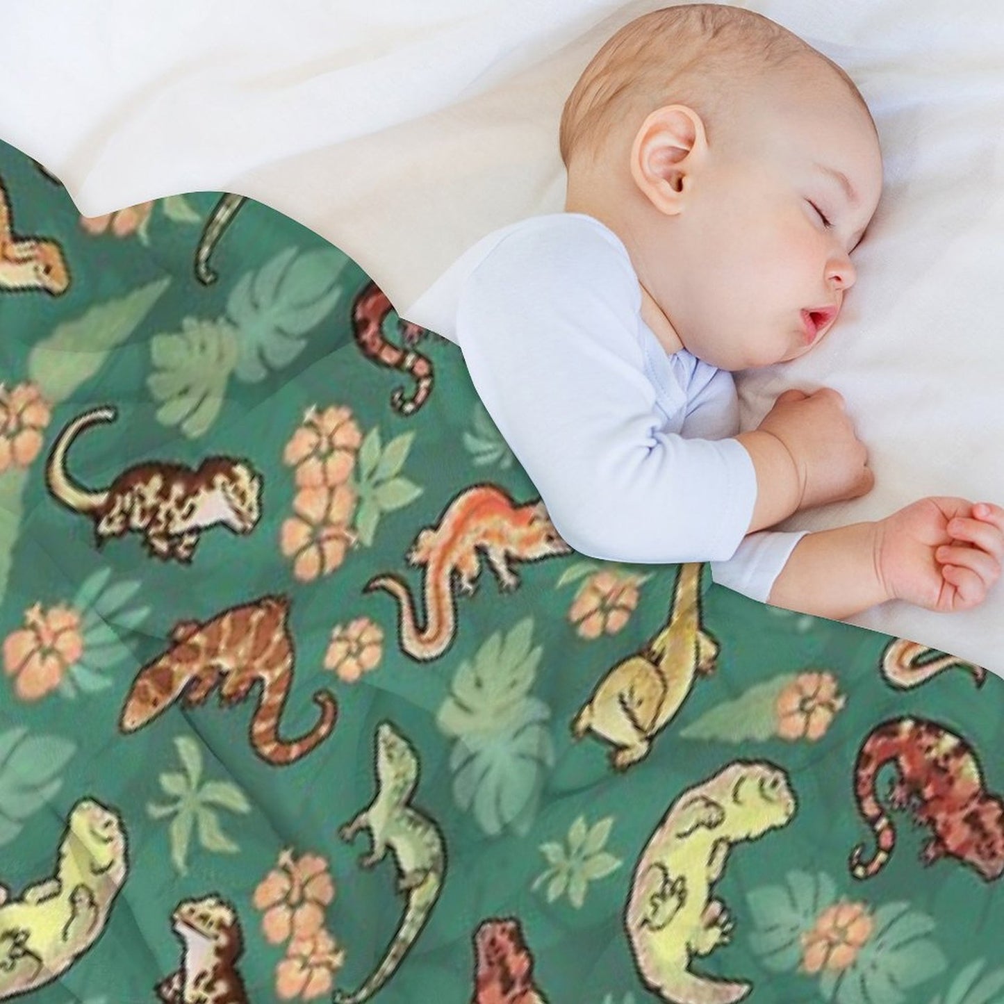 Gecko Family in Green Throw Blanket