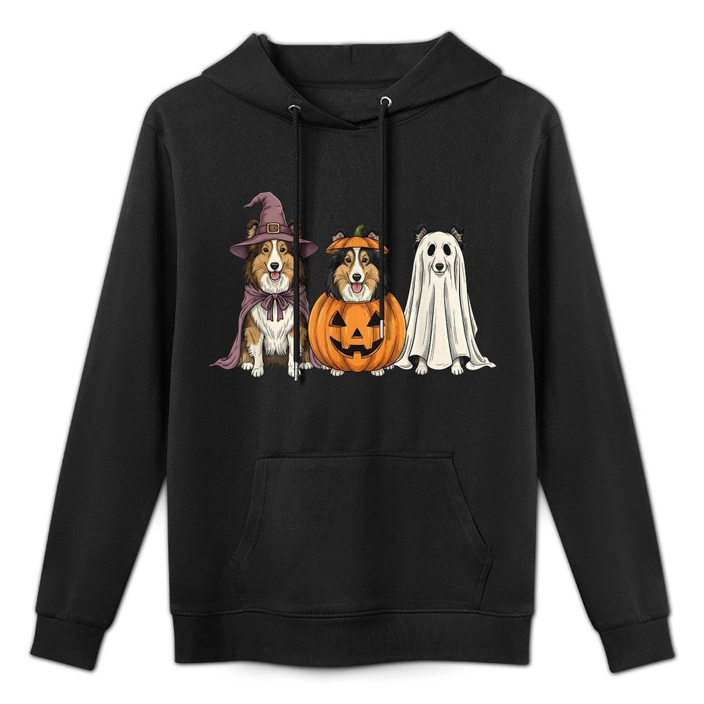 Spooky Ghost Shetland Sheepdog Pumpkin Halloween Dog Lover Shape Retention Hoodie