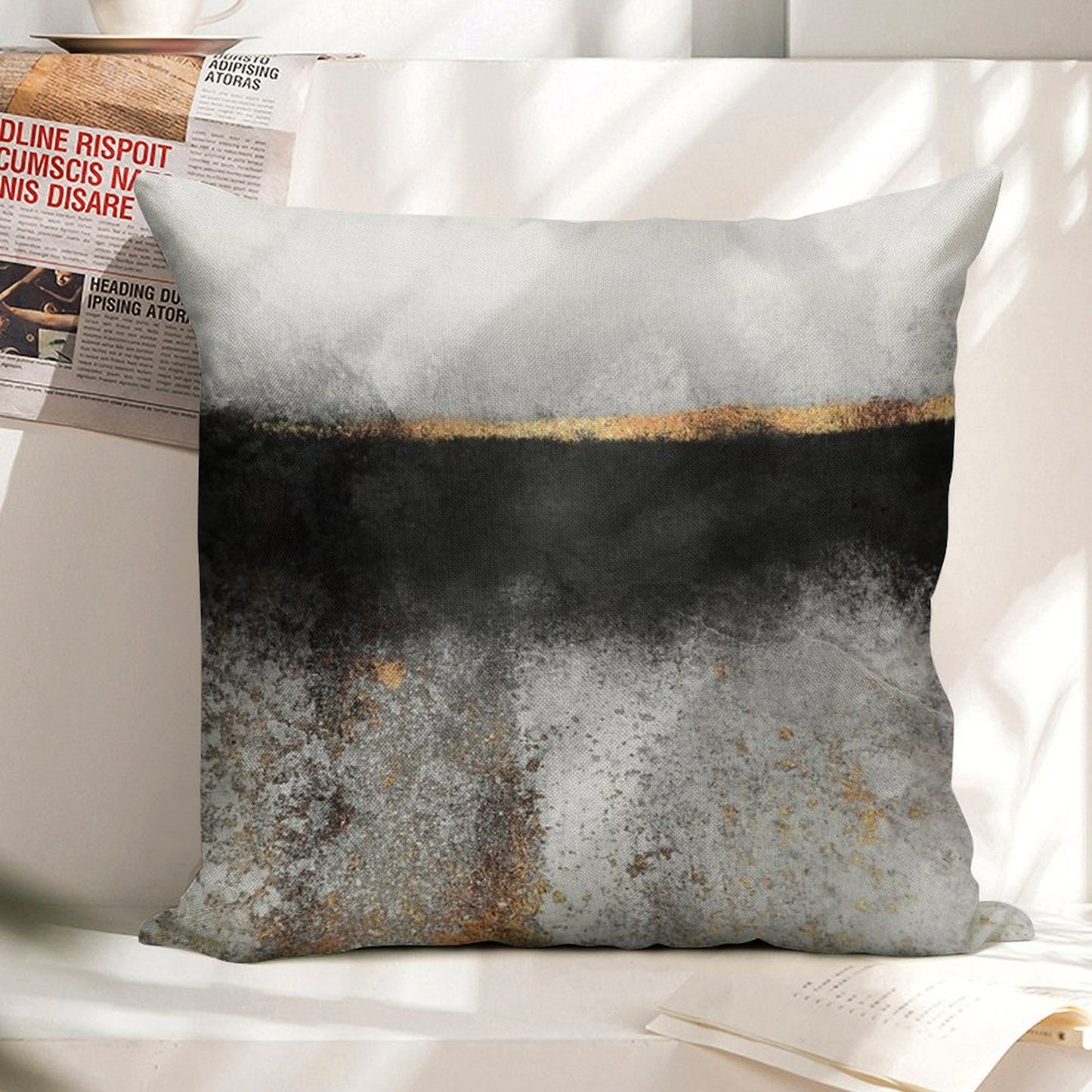 Soot And Gold Linen Throw Pillow Cover
