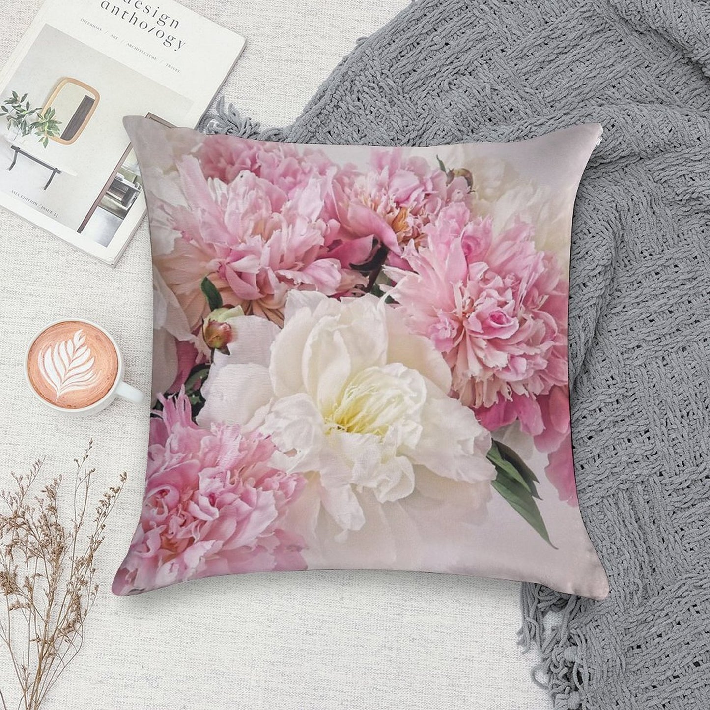 Peonies Soft Skin-Friendly Throw Pillow