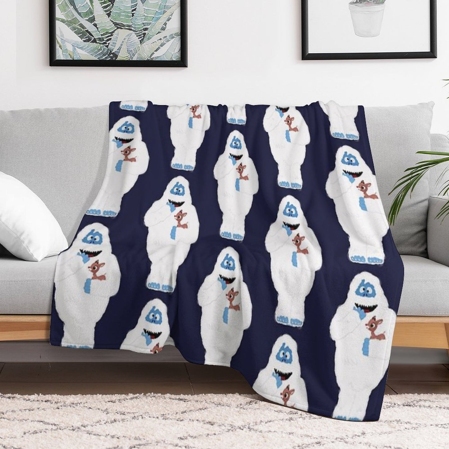 Classic Christmas Abominable Snowman with Rudolph © GraphicLoveShop Throw Blanket