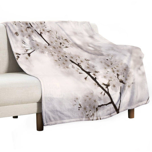 Cherry Blossom Artistic Closeup Sepia Toned Art Photo Print Throw Blanket