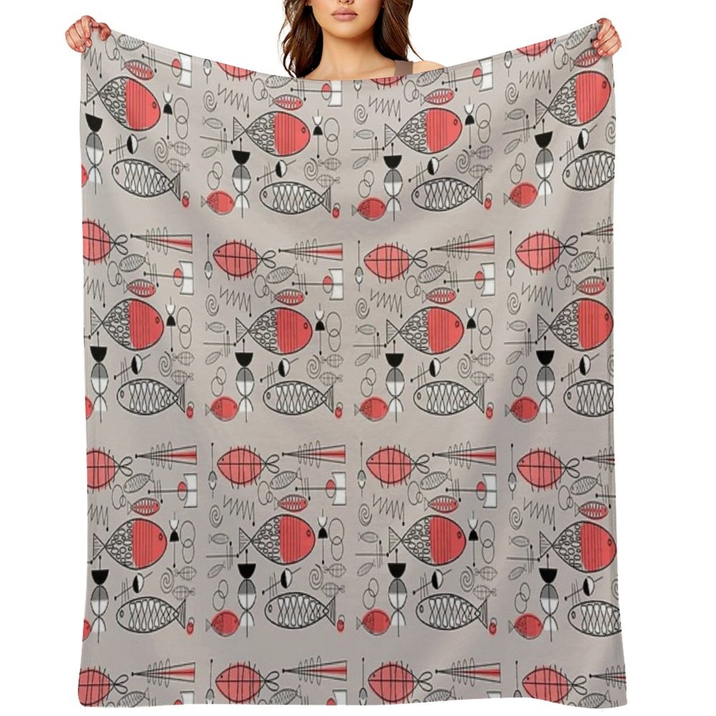 Mid-Century Fish Salmon Pink Throw Blanket
