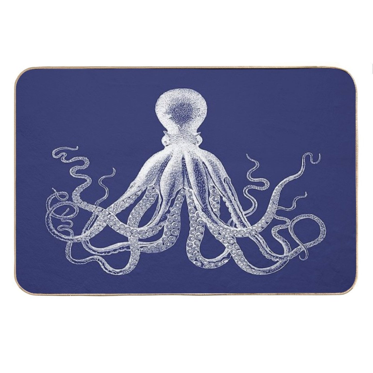 Octopus Vintage Octopus Tentacles Sea Creatures Nautical Ocean Sea Beach Navy Blue And White Bath Mat