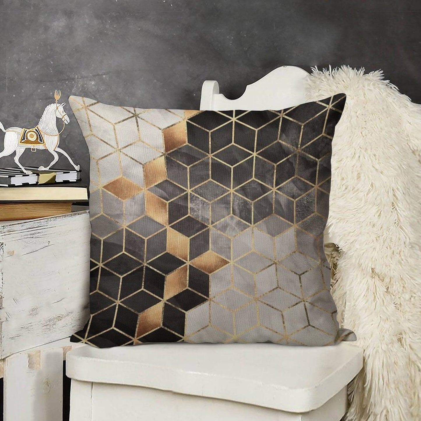 Smoky Cubes Linen Throw Pillow Cover
