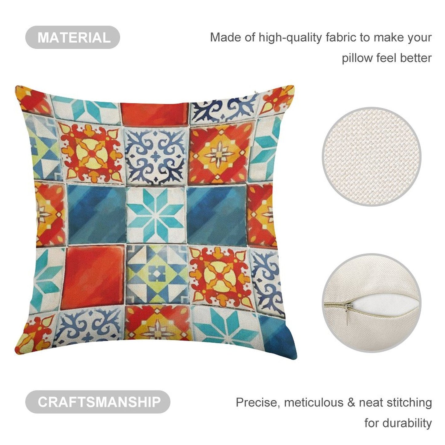 Colorful Azulejos Tiles from Azul Board Game Linen Throw Pillow Cover