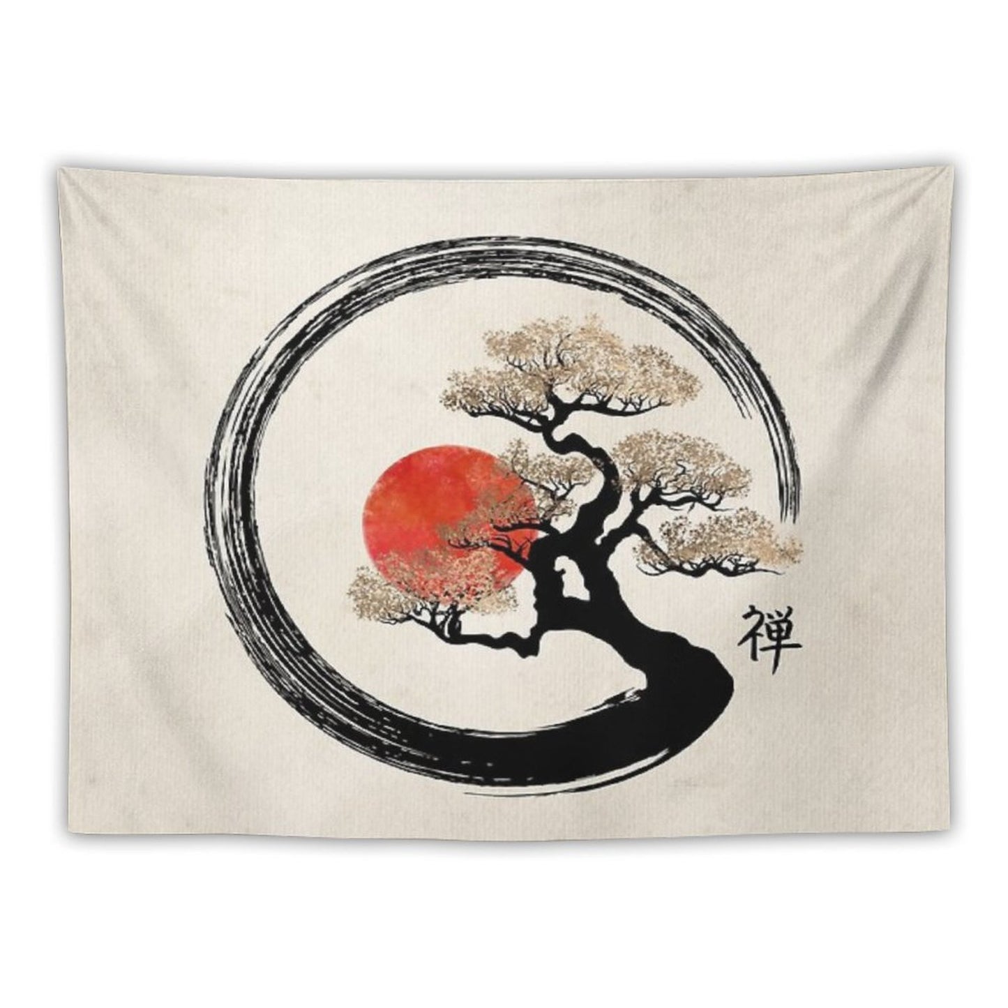 Enso Circle And Bonsai Tree on Canvas Tapestry