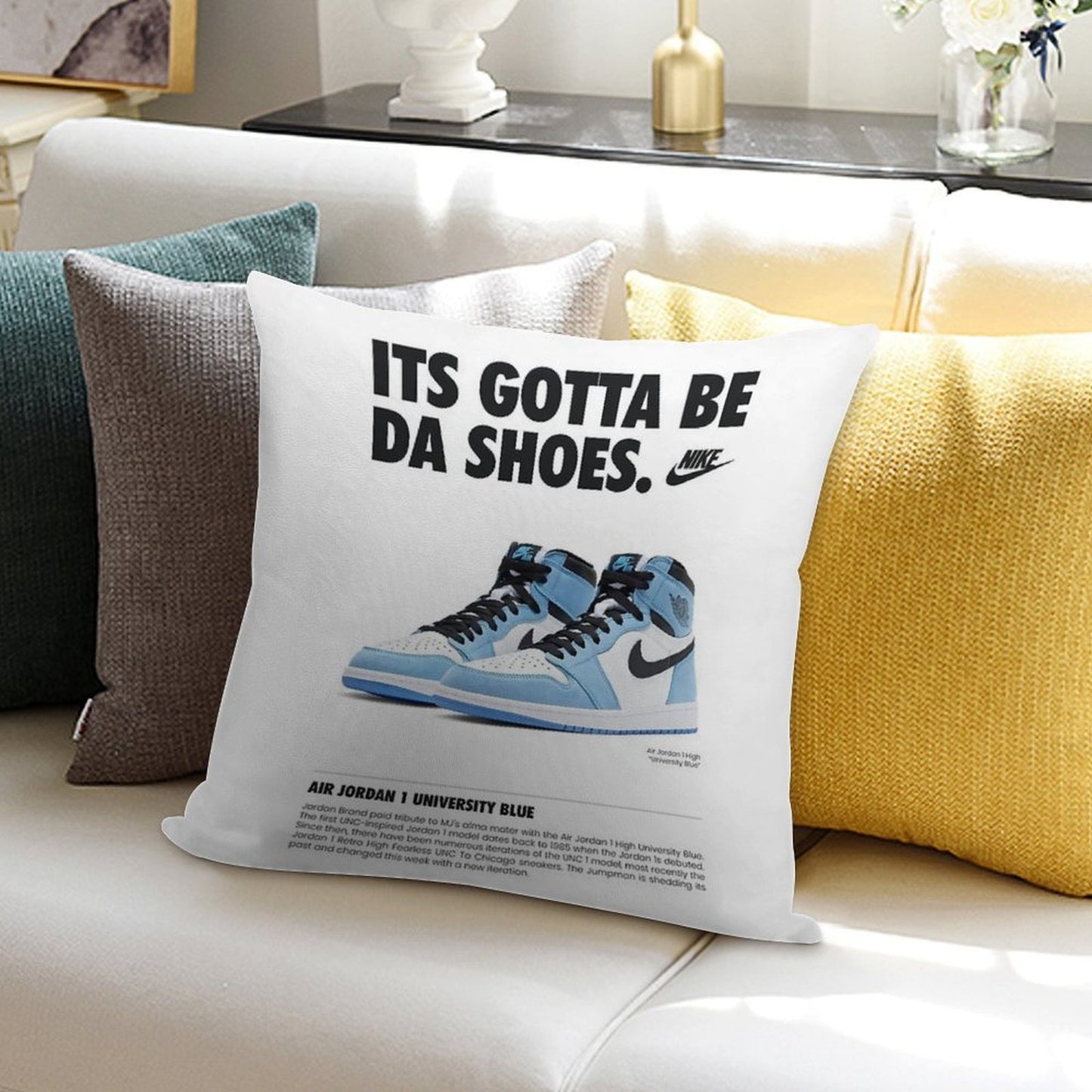 Poster Nike Air Jordan 1 University Blue Soft High-Density Material Throw Pillow