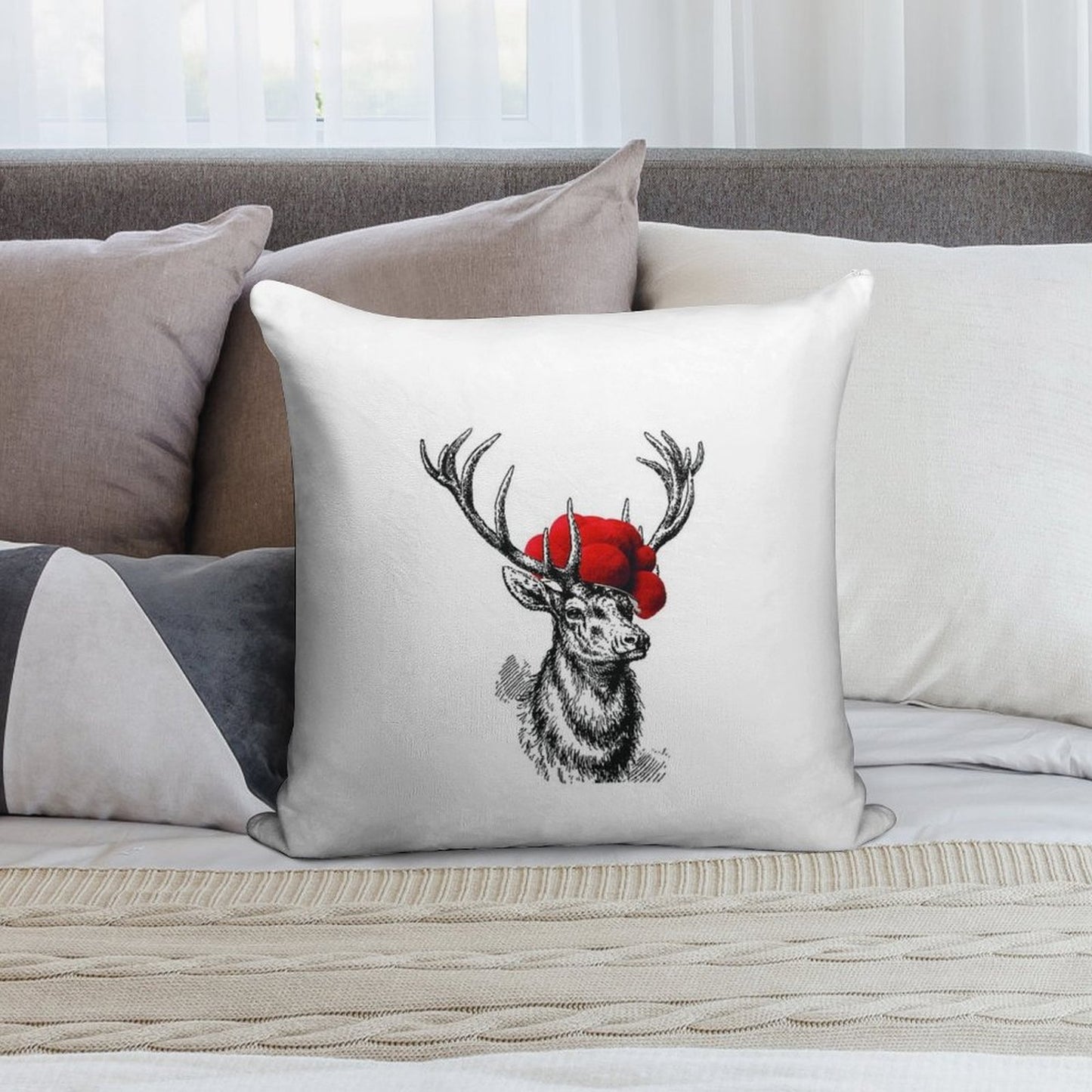 Deer with A Pollen Hat Soft Style Accent Throw Pillow