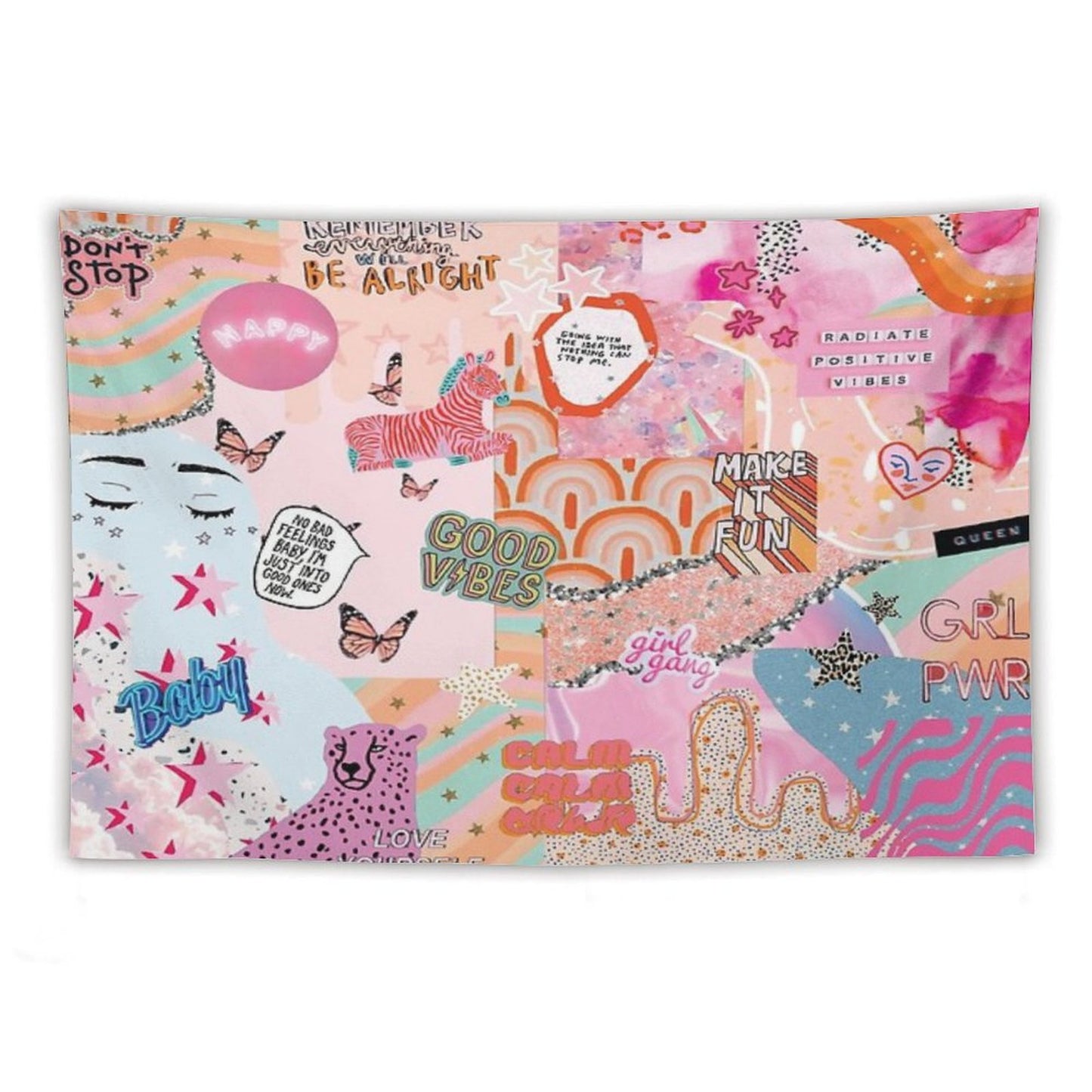 Pink And Blue Girl Power Collage Tapestry