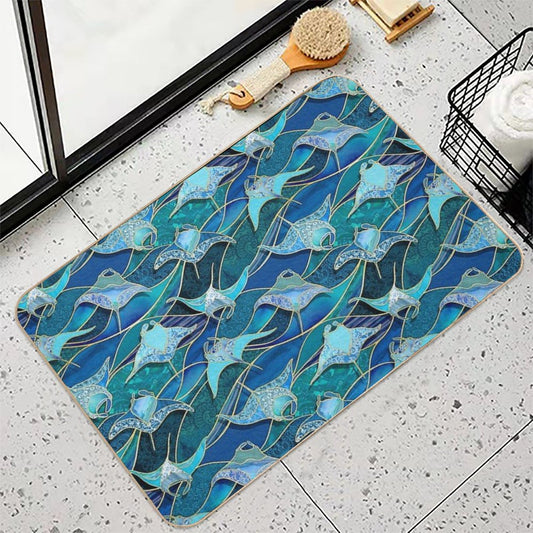 Patchwork Manta Rays in Sapphire And Turquoise Blue Bath Mat