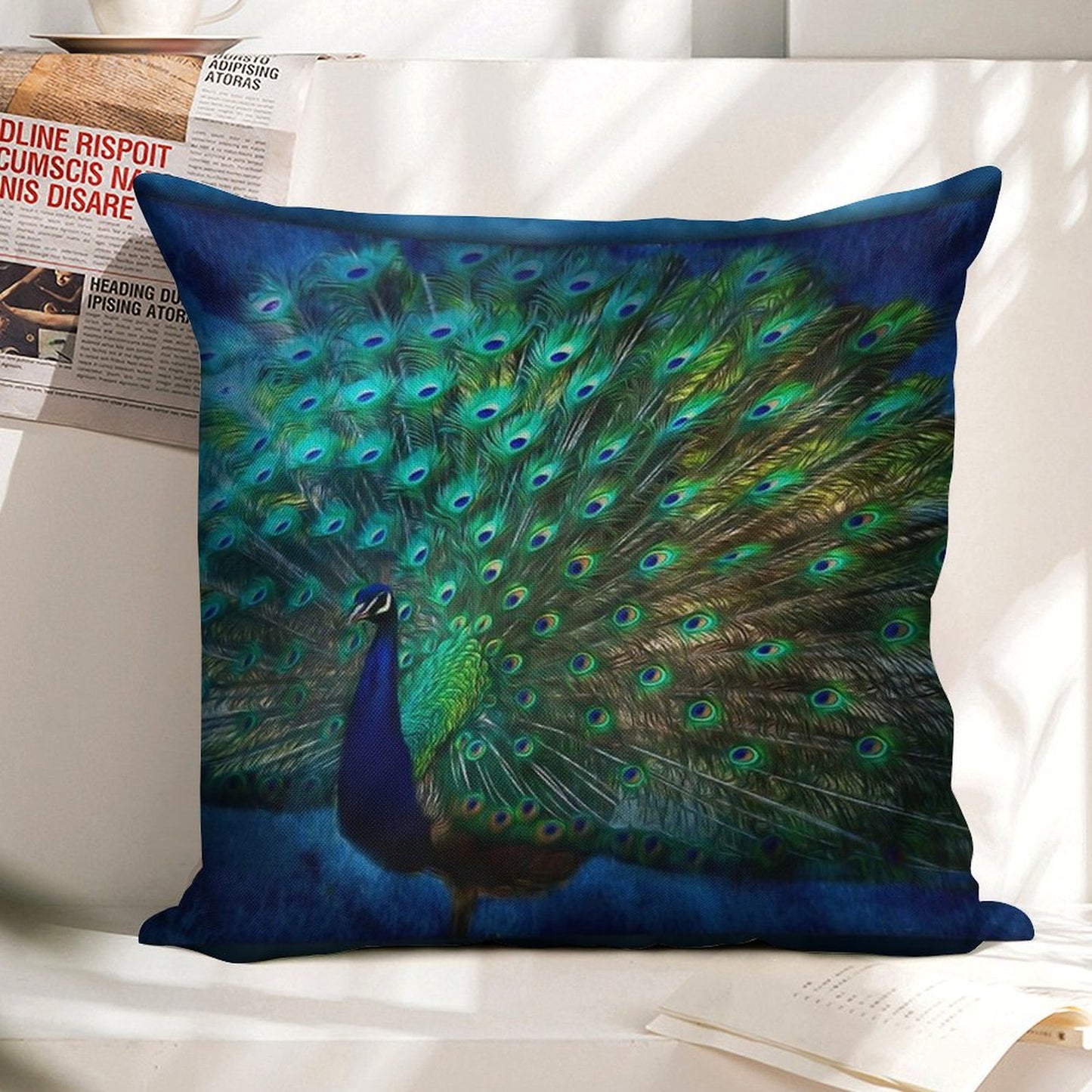 Being Yourself - Peacock Art Linen Throw Pillow Cover