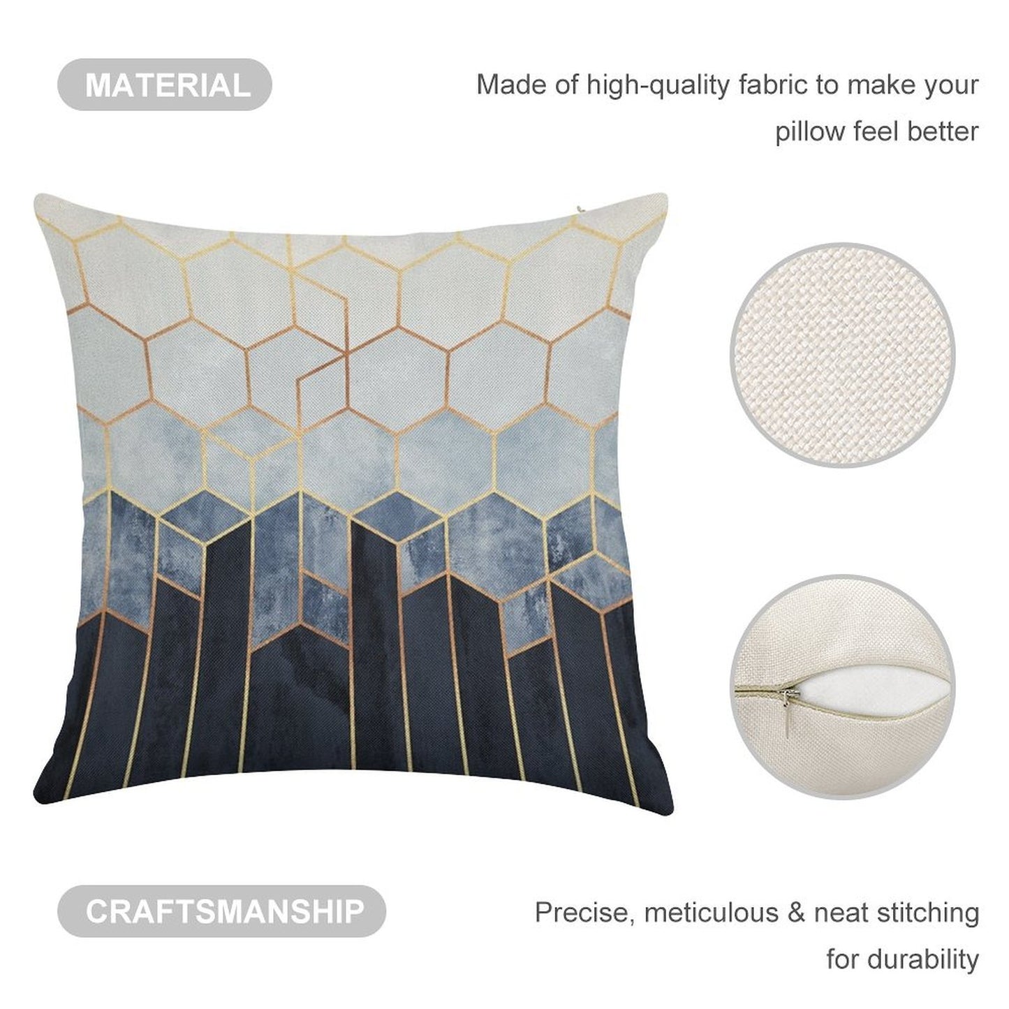 Soft Blue Hexagons Linen Throw Pillow Cover