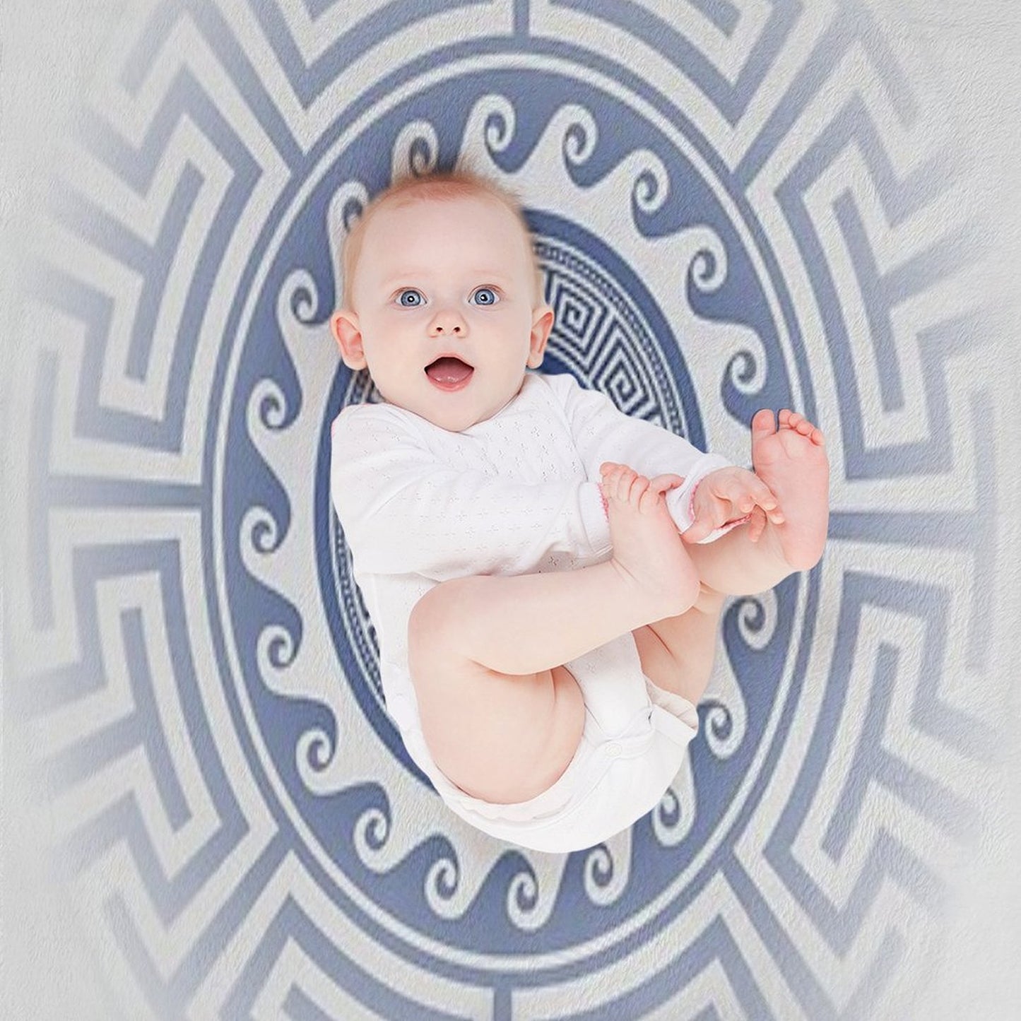 Greek Key Meander Blue White Silver Throw Blanket