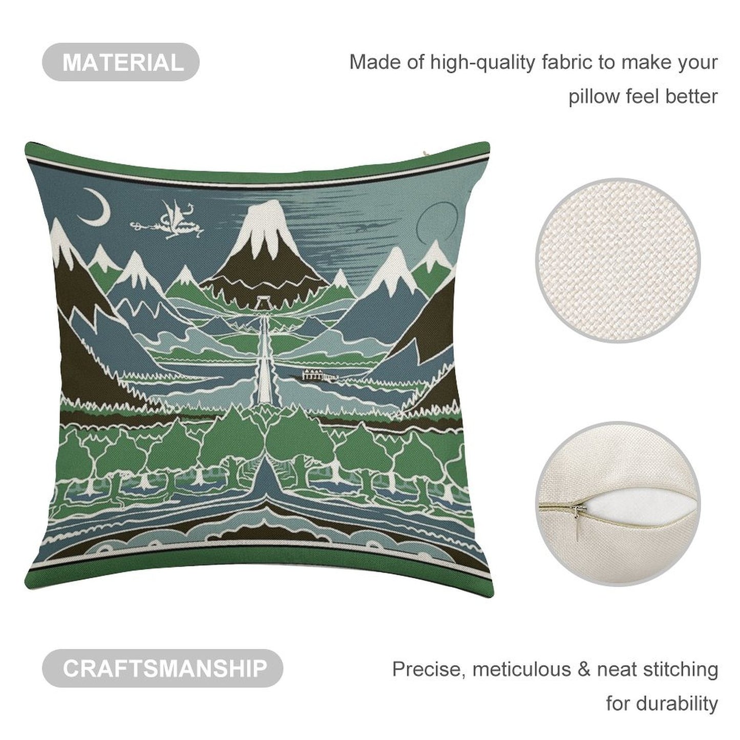 Forest Mountain Path in The Style of J.R.R.Tolkien Linen Throw Pillow Cover