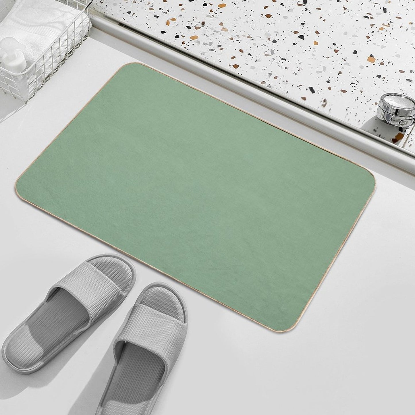 Textured Muted Green. Bath Mat