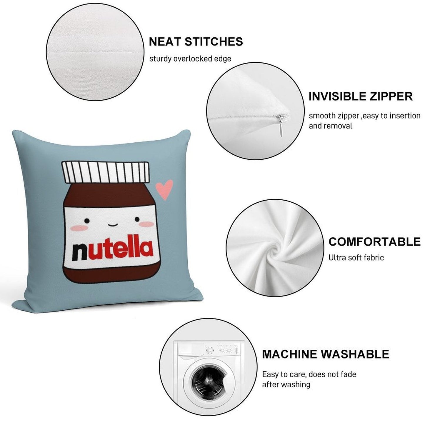 Cute Nutella Jar Soft Fade-Resistant Throw Pillow