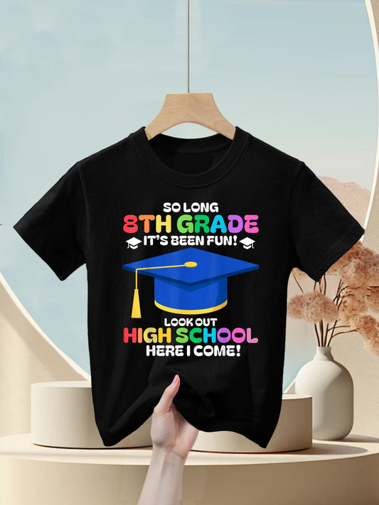 So Long 8th Grade Graduation High School Groovy Vacation Fun Kids T-Shirt