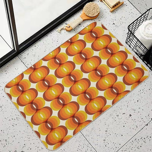 Orange, Brown, And Ivory Retro 1960s Wavy Pattern Bath Mat