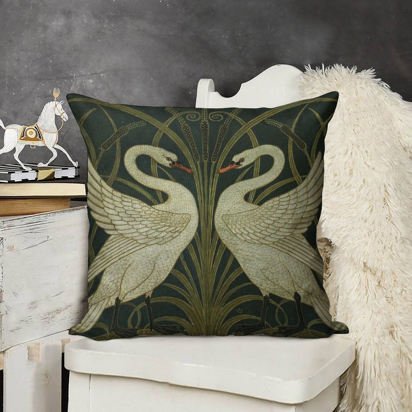 Art Deco - Swan, Rush, And Iris Linen Throw Pillow Cover
