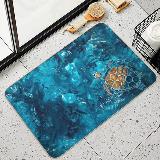 Painted Turtle In Aqua Waters Bath Mat