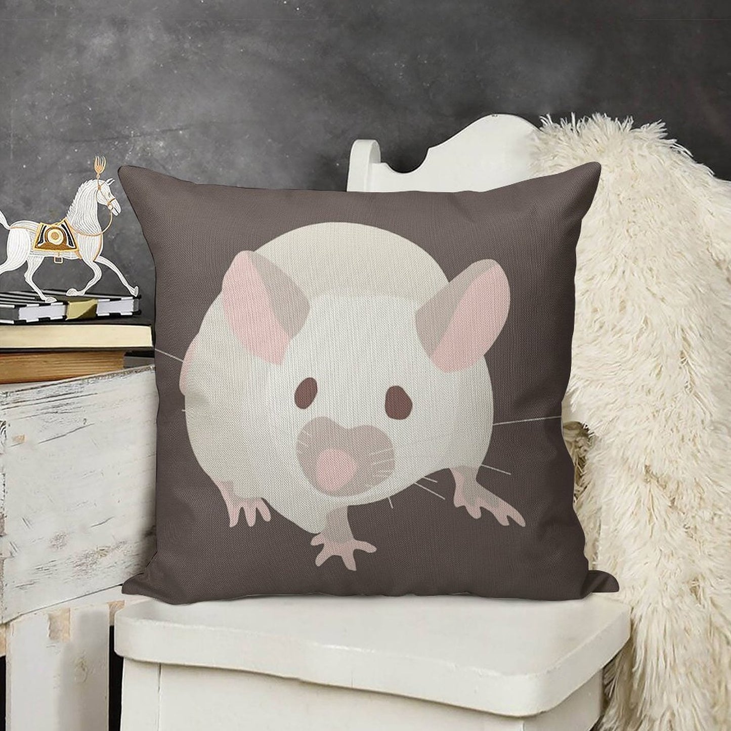 Pet Portrait White Mouse with Red Eyes Linen Throw Pillow Cover