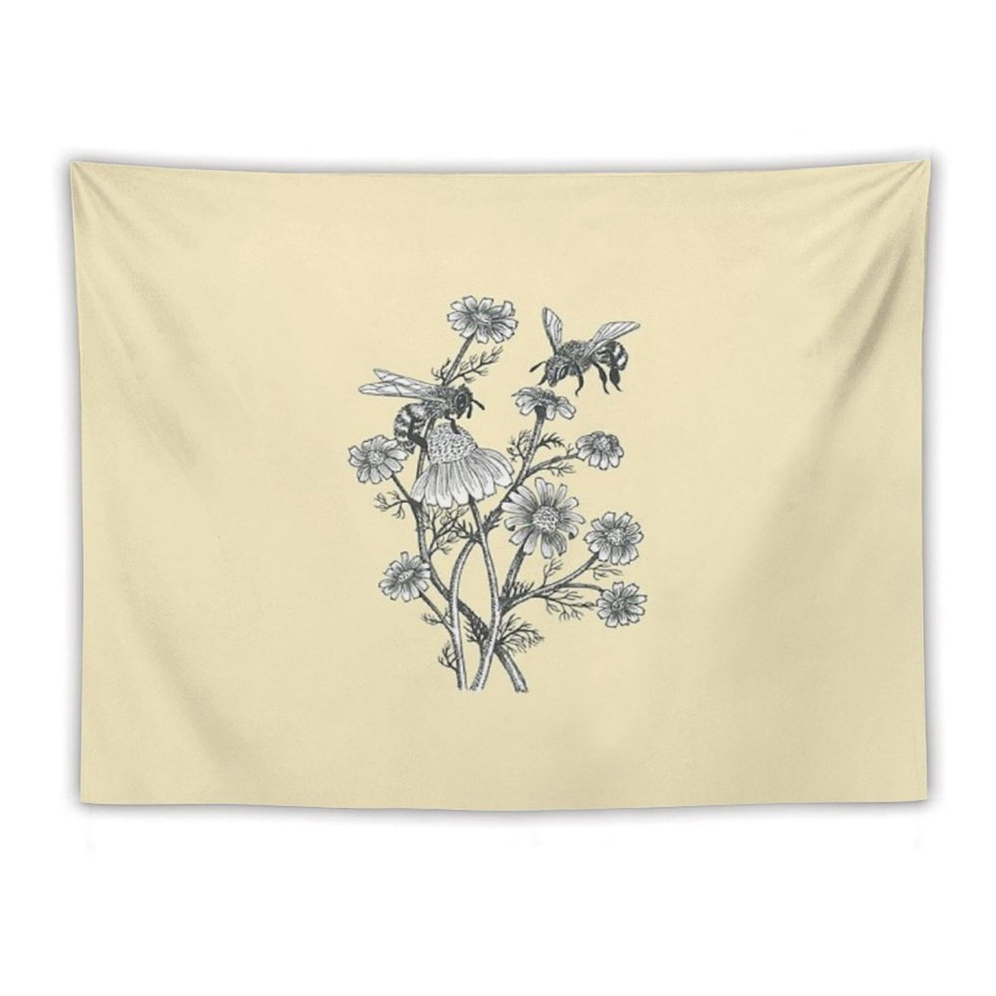 Bees And Chamomile on Honey Background Tapestry