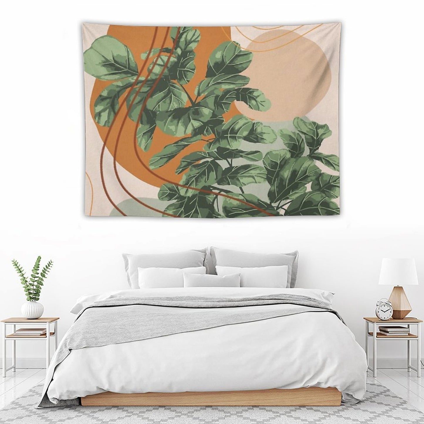 Mid Century Modern, Abstract Plant Illustration, Fiddle Leaf Fig Art Tapestry