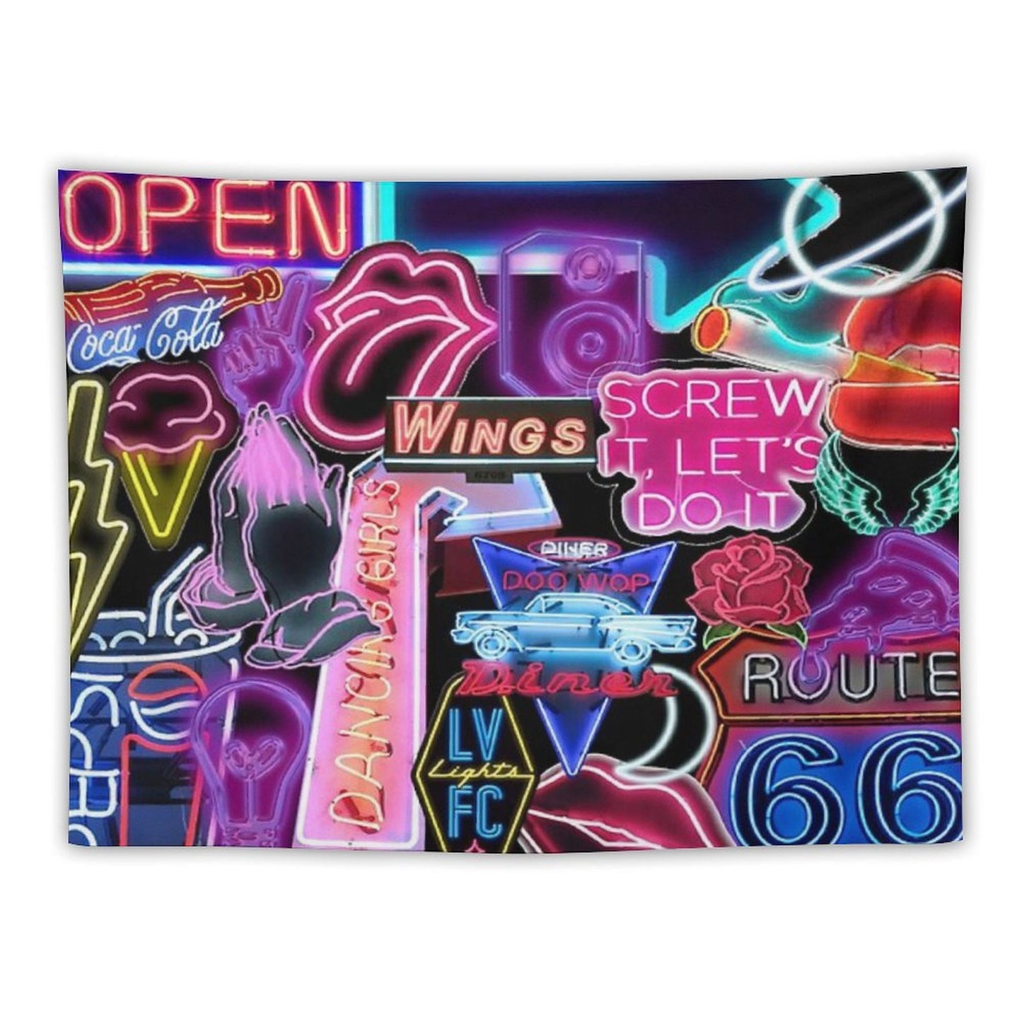 Neon Sign Collage Tapestry