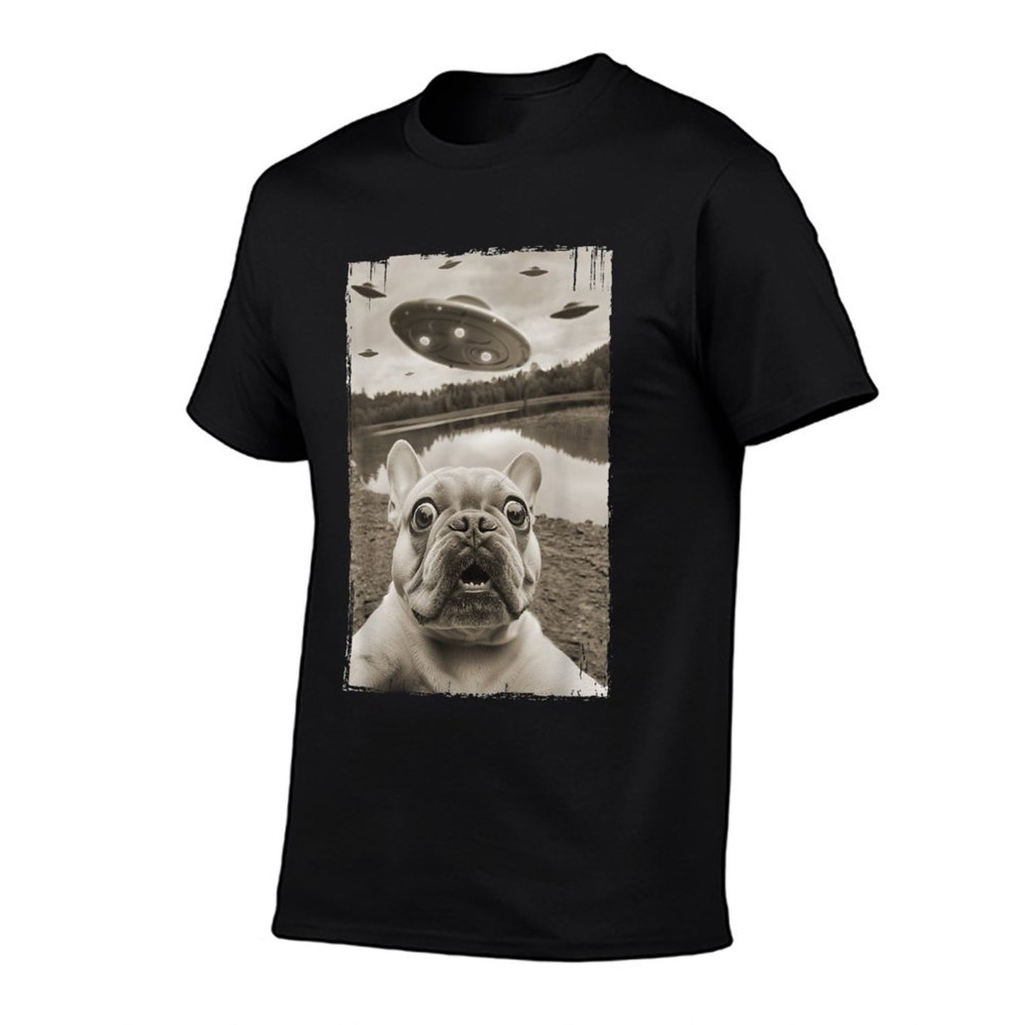 French Bulldog And UFO - Funny UFO And French Bulldog Selfie T-Shirt