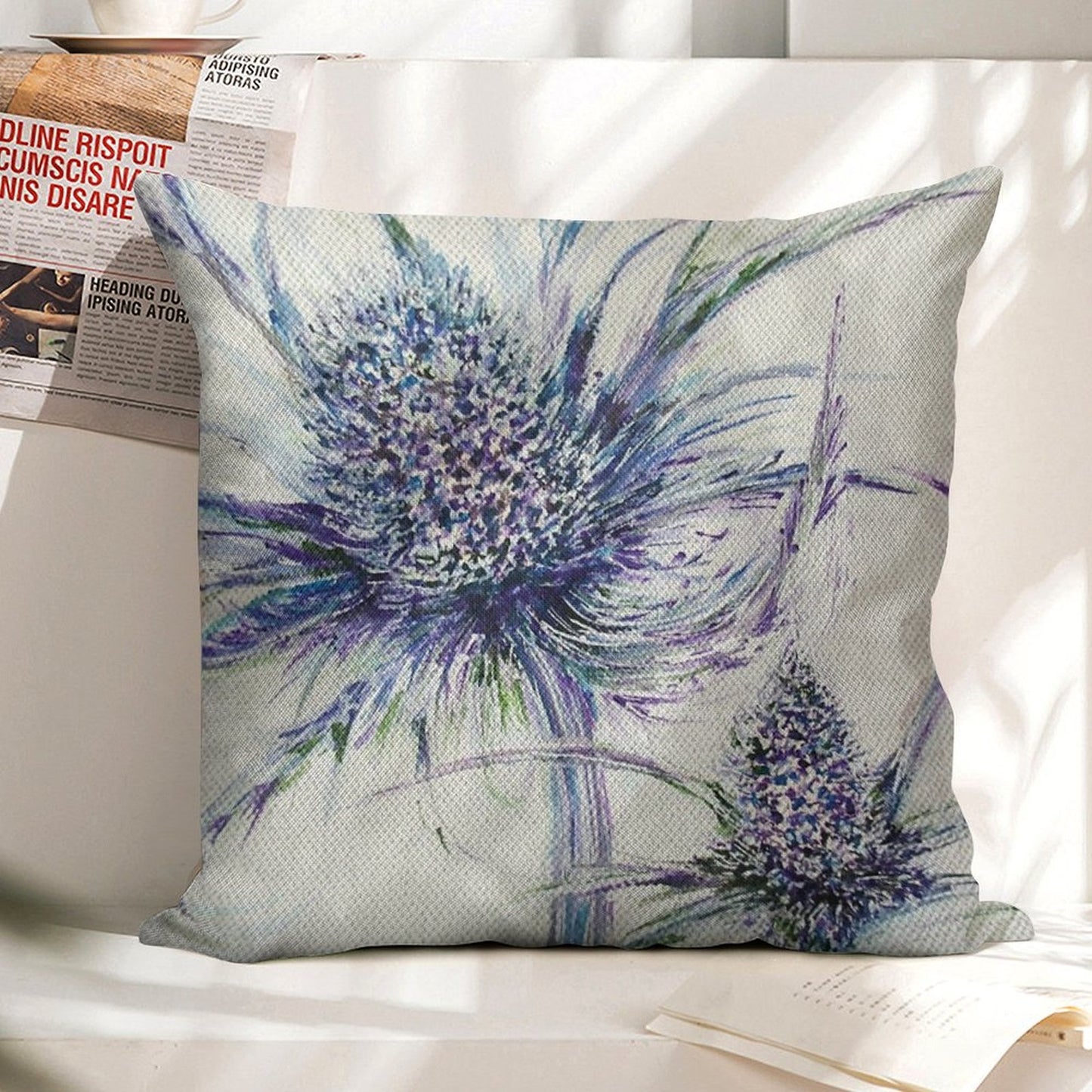 Wild Thistle Linen Throw Pillow Cover
