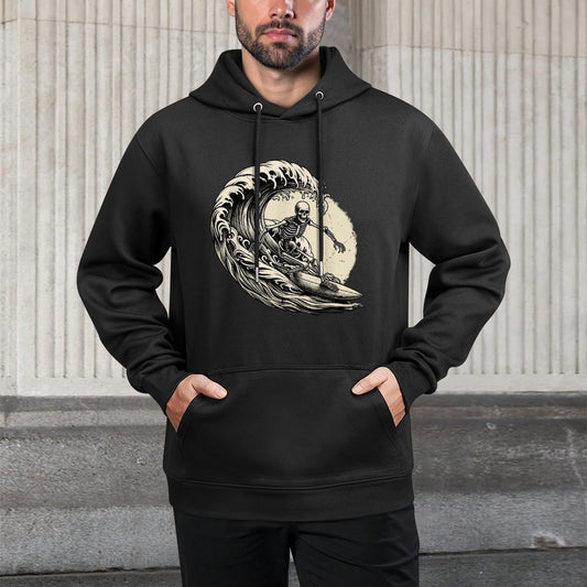 Skeleton Surfer Vintage Big Wave Surfing Funny Halloween Durable Construction Hoodie