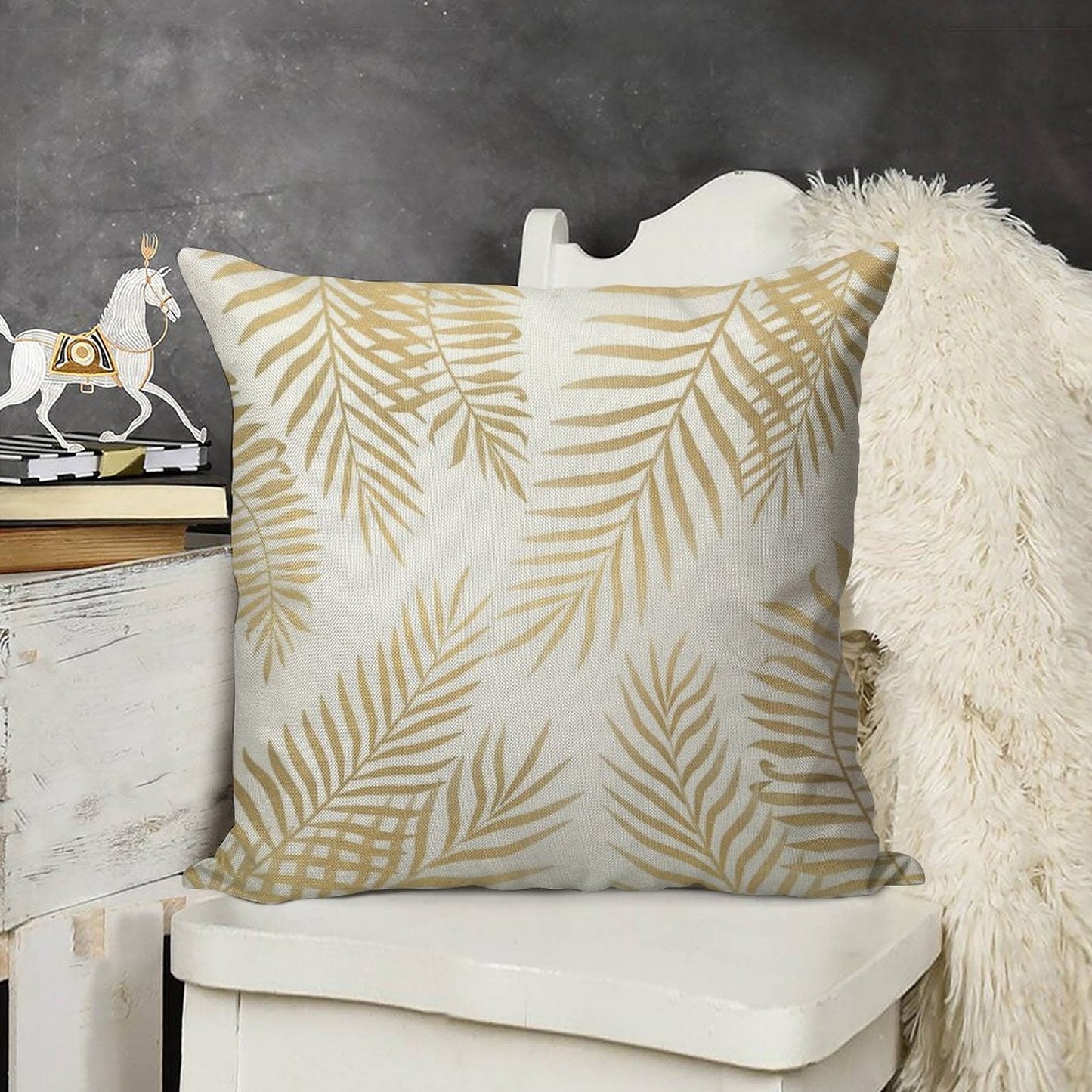 Gold Palm Leaves Linen Throw Pillow Cover