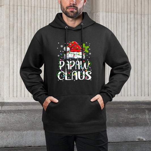 Papaw Claus Christmas Santa Hat Matching Family Xmas Lights Cotton-Polyester Blend Hoodie