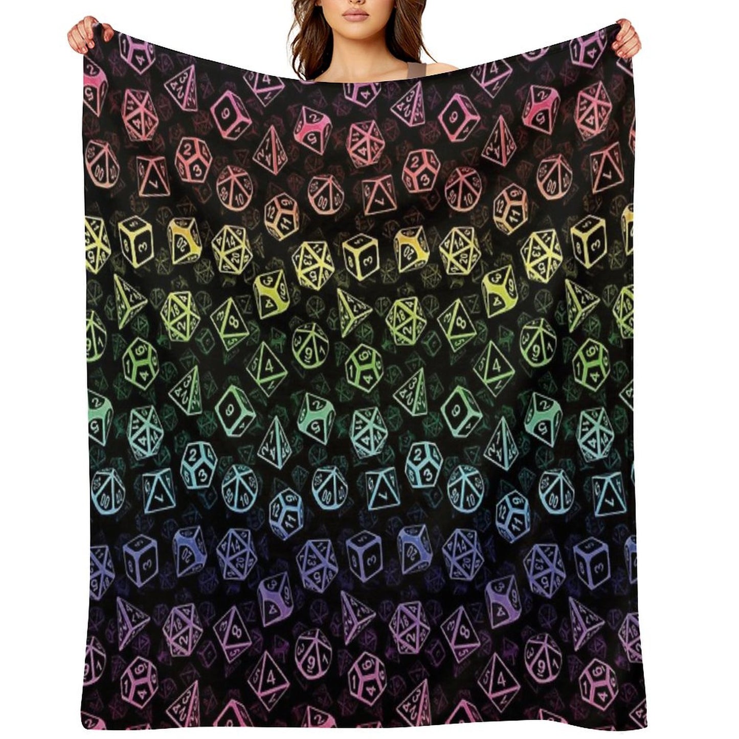 D20 Dice Set Pattern (Rainbow) Throw Blanket