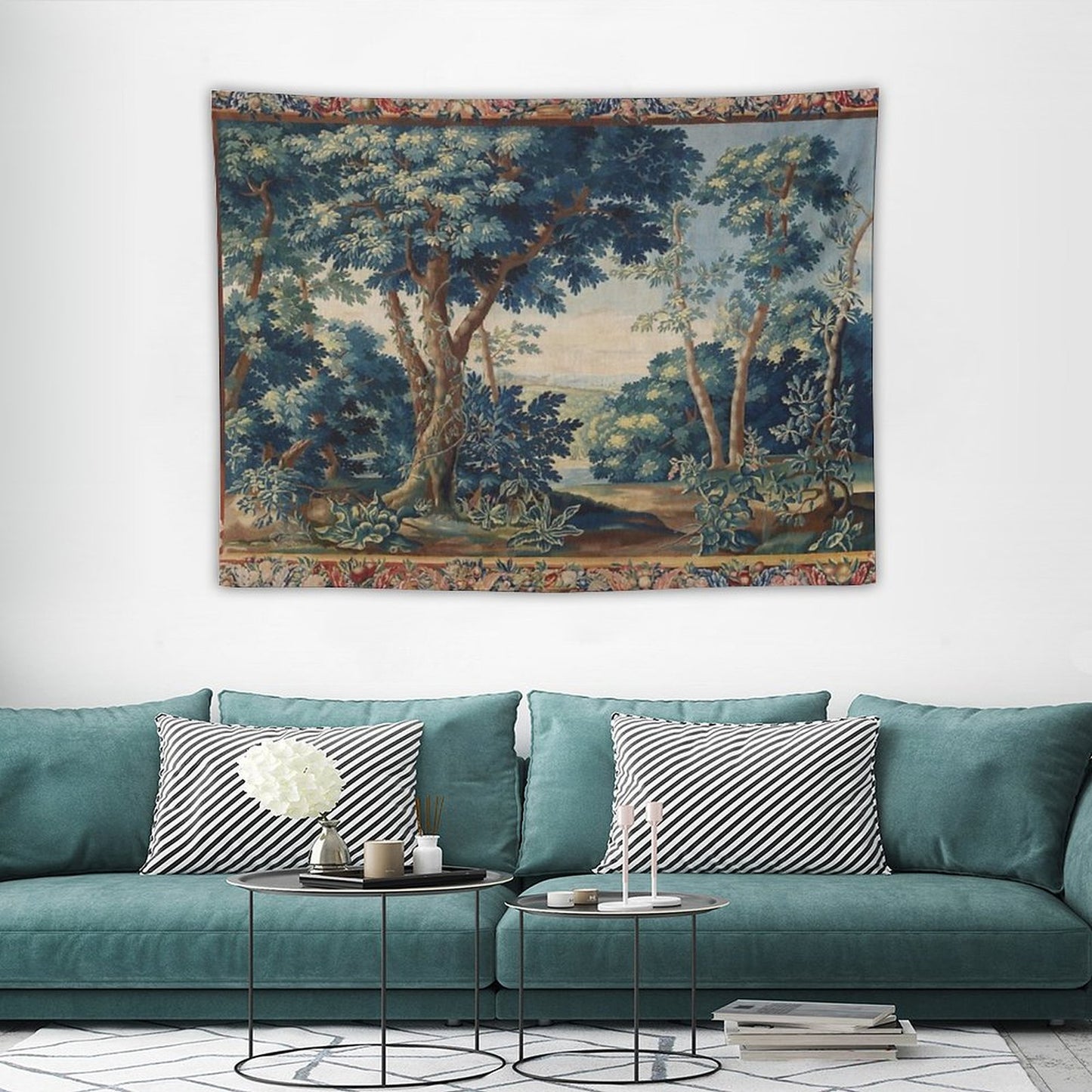 GREENERY, TREES IN WOODLAND LANDSCAPE Antique Flemish Tapestry Tapestry