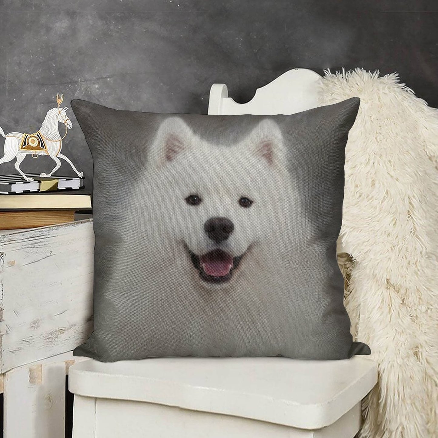 Samoyed Puppy Dog Linen Throw Pillow Cover