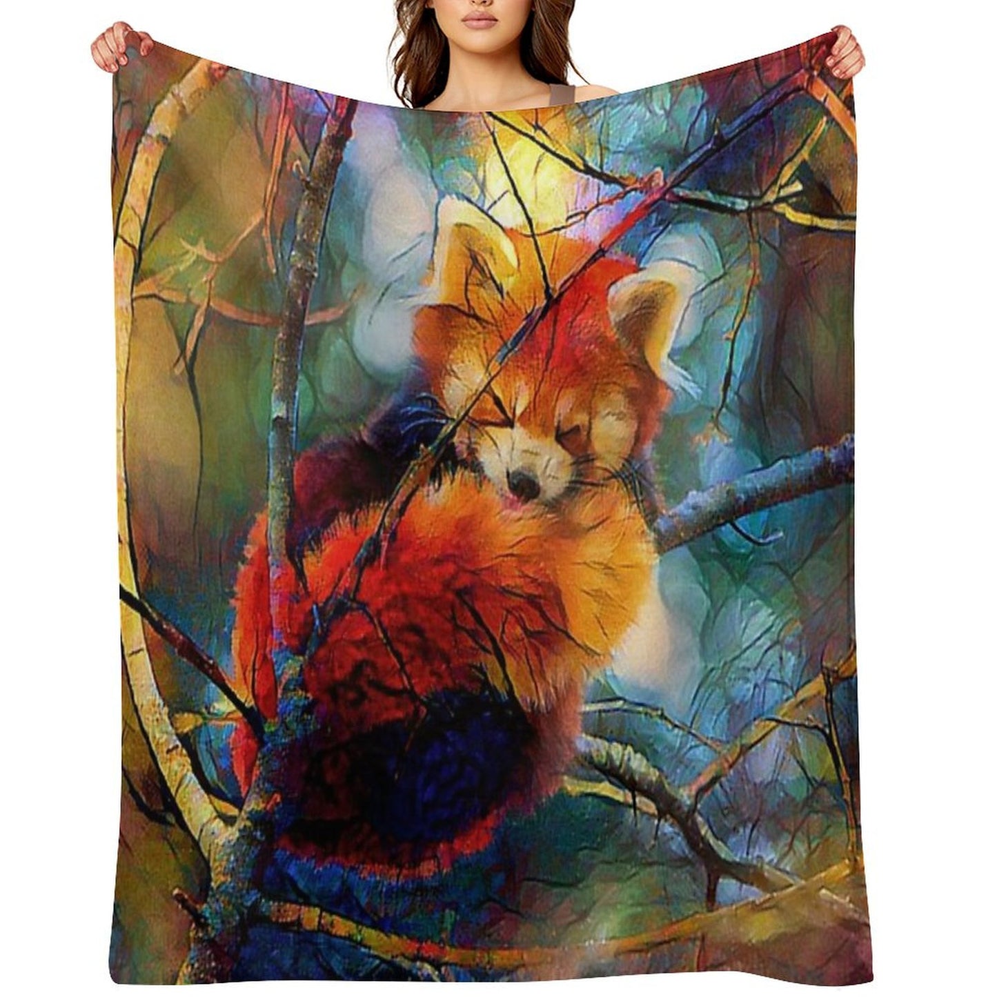 Autumnal Red Panda Throw Blanket