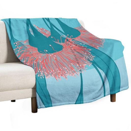 Gum Blossom Eucalyptus Pink Blue Throw Blanket