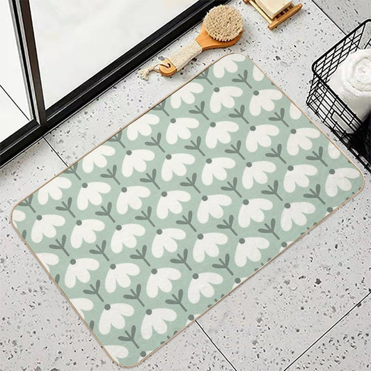 Bold Petal Flowers – Sage Green & Cream – Retro Playful Floral Fade-Resistant Bath Mat