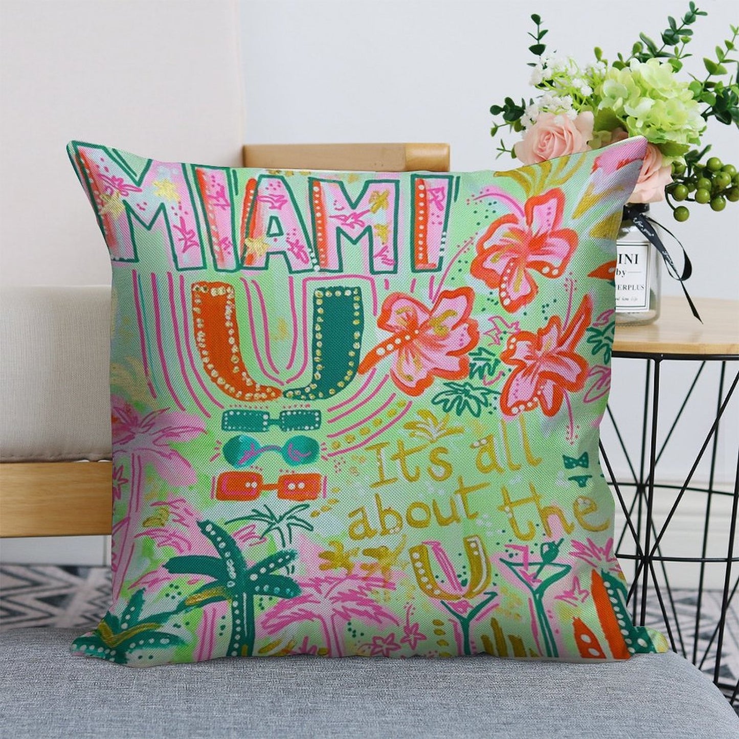 Miami Collage Linen Throw Pillow Cover