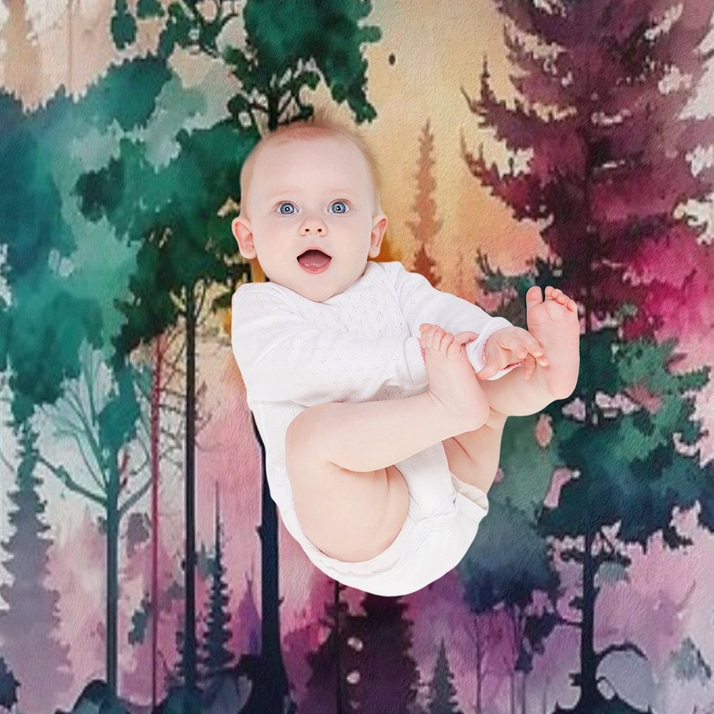 Colorful Forest Watercolor Painting Throw Blanket