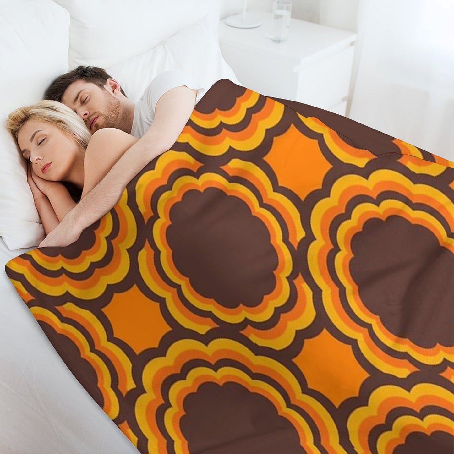 Retro 70s Classic Colors Big Sacred Flower Seamless Repeat Pattern Print Throw Blanket