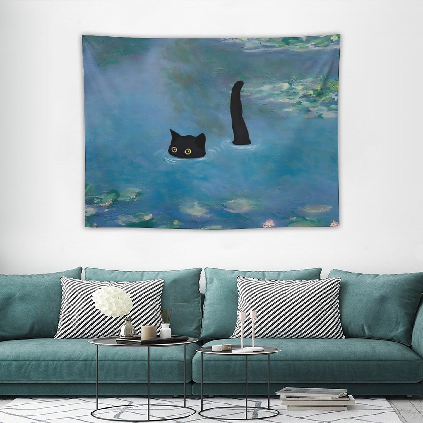Cat Print Monet Waterlily Tapestry