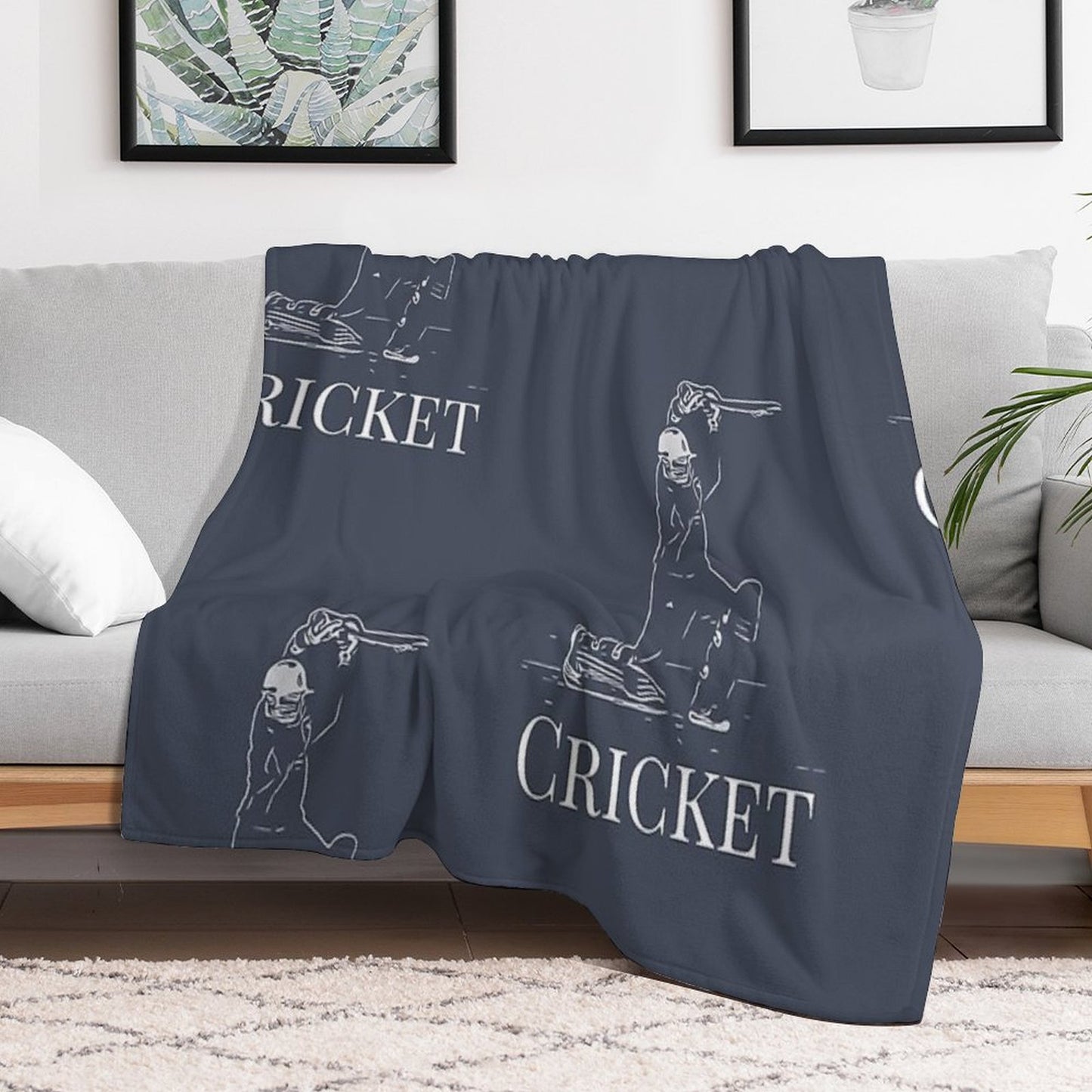 Cricket Batsman Cricketer Design Logo Style Throw Blanket