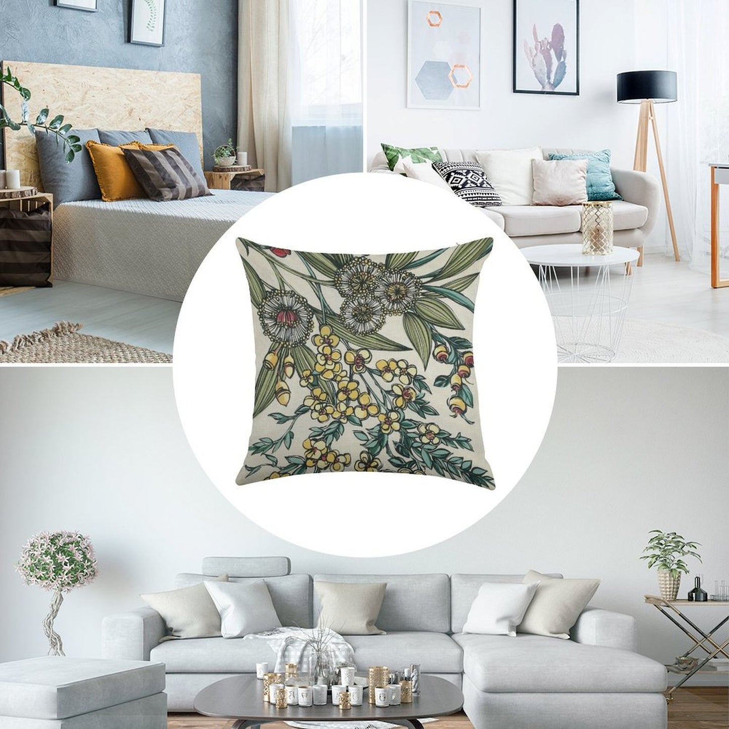 Retro Australian Native Floral Linen Throw Pillow Cover