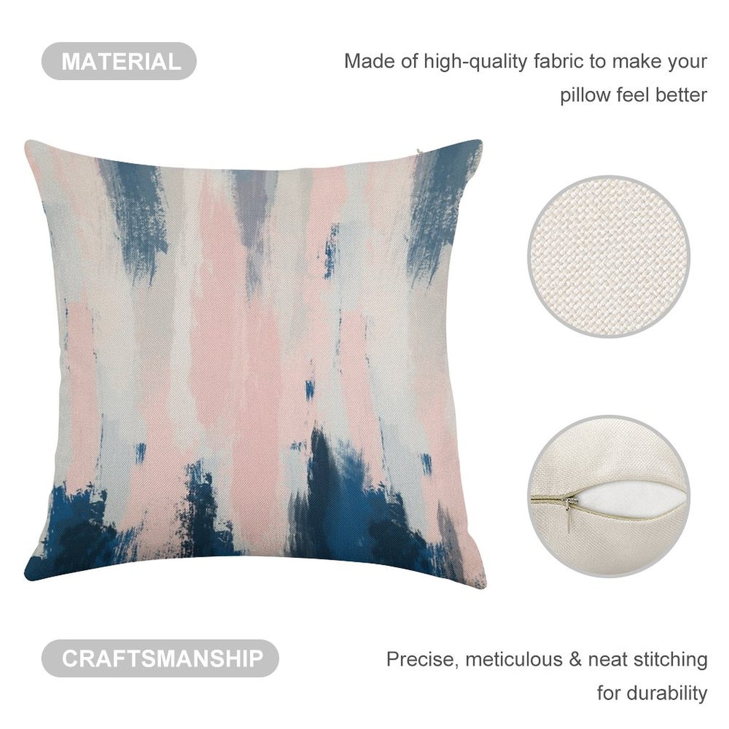 Abstract Blush And Blue Linen Throw Pillow Cover