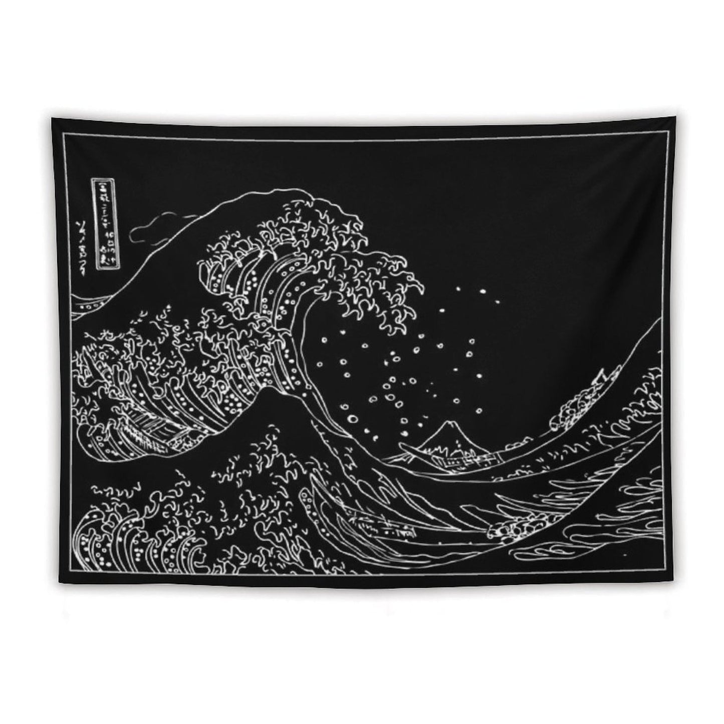 Great Wave Outline Black And White Tapestry