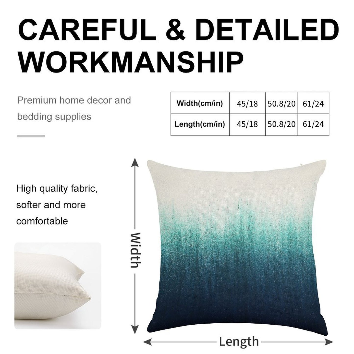 Teal Ombre Linen Throw Pillow Cover