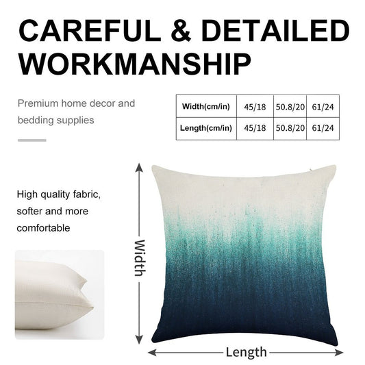 Teal Ombre Linen Throw Pillow Cover